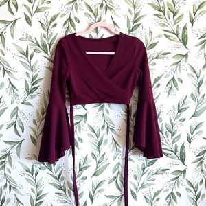 Flounce Sleeve Maroon Crop Top
